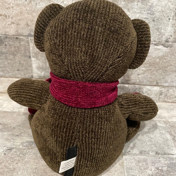 ❤️ POTTERY BARN CHENILLE OLIVE GREEN & BURGUNDY TEDDY BEAR - Picture 4 of 4